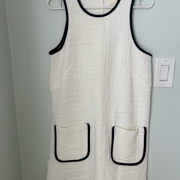 Anthropologie White Textured Shift Dress with Black Trim - Picture 2 of 4